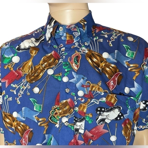 Vintage Golf PLEATS Button Down Long Sleeve Men’s Collared Shirt Size Large - Picture 4 of 12